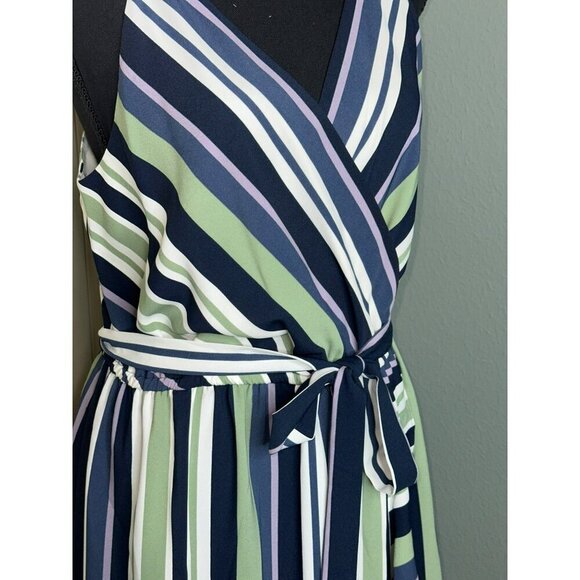 Ann Taylor LOFT Women's Medium Sleeveless Midi Wrap Dress Striped NWT - Picture 4 of 16